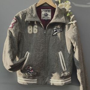 Pink Victoria Secret Gray Varsity 1986 Letterman Jacket Size Medium [w]